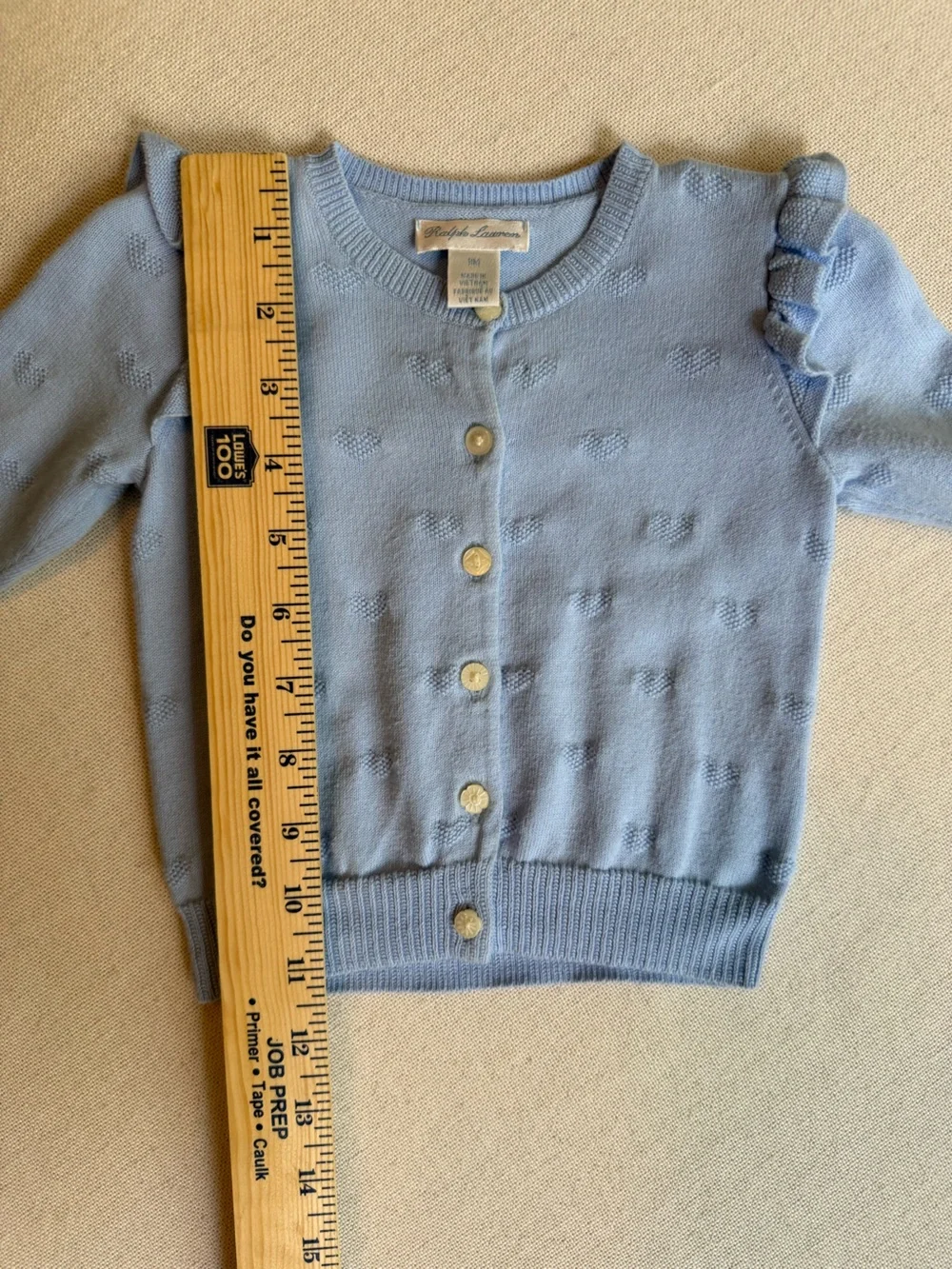 Ralph Lauren Heart Ruffle Cotton Cardigan Sweater Blue 9M